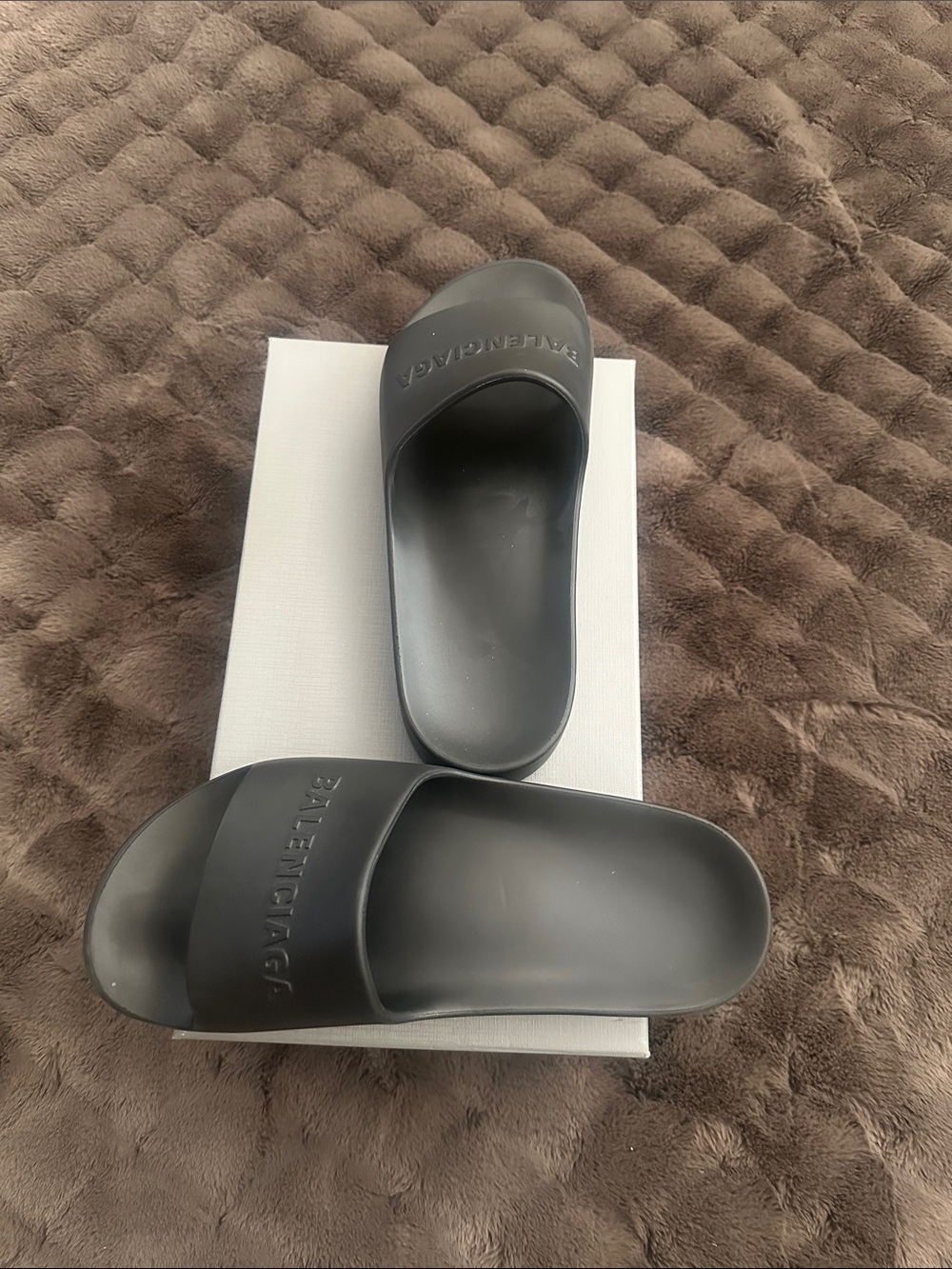 Balenciaga Black Mens Slide Sandals with Embossed Logo
